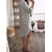 Plus Size Women Long Sleeve V Neck Stripe Tops Shirt Mini Dress