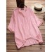 Plus Size Cotton Solid Color V-Neck Irregular Hem Blouse