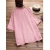 Plus Size Cotton Solid Color V-Neck Irregular Hem Blouse