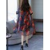 Women Floral Print Semi-sheer Two Pieces Dress