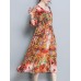 Plus Size Floral Print Three Quarter Sleeve Dress