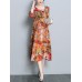 Plus Size Floral Print Three Quarter Sleeve Dress