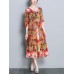 Plus Size Floral Print Three Quarter Sleeve Dress