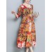 Plus Size Floral Print Three Quarter Sleeve Dress