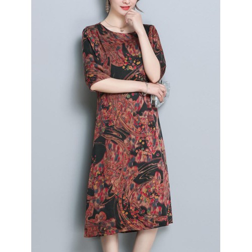 Women Ethnic Floral Print  Half Sleeve Dress