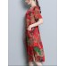 Vintage Floral Print Side Slit Pocket Dress