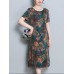 Vintage Floral Print Side Slit Pocket Dress