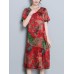 Vintage Floral Print Side Slit Pocket Dress