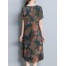 Vintage Floral Print Side Slit Pocket Dress