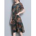 Vintage Floral Print Side Slit Pocket Dress