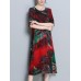 Floral Print O-neck Half Sleeve Dress