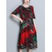 Floral Print O-neck Half Sleeve Dress