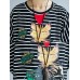 Women Cartoon Cat Patchwork Short Sleeves Stripe T-shirts