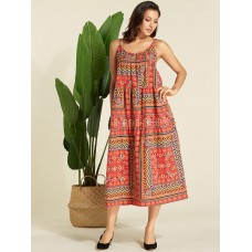 Plus Size Bohemian Floral Print Sleeveless Slip Dress