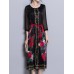 Satin Floral Print O-neck Elegant Side Slipt Dress