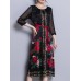 Satin Floral Print O-neck Elegant Side Slipt Dress