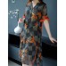 Semi-sheer Floral print Button V-neck Dress