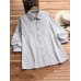 Plus Size Casual Long Sleeve Lapel Stripe Blouse Shirts For Women