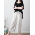 Women Casual Elastic Waist Stripe Cotton Pants with Pockets