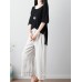 Women Casual Elastic Waist Stripe Cotton Pants with Pockets