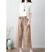 Women Casual Elastic Waist Stripe Cotton Pants with Pockets