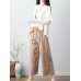 Women Casual Elastic Waist Stripe Cotton Pants with Pockets