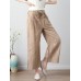 Women Casual Elastic Waist Stripe Cotton Pants with Pockets