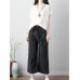 Women Casual Elastic Waist Stripe Cotton Pants with Pockets