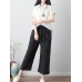 Women Casual Elastic Waist Stripe Cotton Pants with Pockets