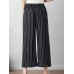 Women Casual Elastic Waist Stripe Cotton Pants with Pockets