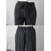 Women Casual Elastic Waist Stripe Cotton Pants with Pockets