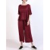 Women Fashion Adjustable Waist Blouse and Wide Leg Pants Suit