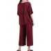 Women Fashion Adjustable Waist Blouse and Wide Leg Pants Suit