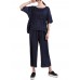 Women Fashion Adjustable Waist Blouse and Wide Leg Pants Suit