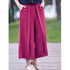 Women Loose Pleated Wide Leg Calf length Pants