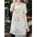 Women Elegant Floral Embroidery Short Sleeves Blouse