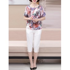 Plus Size Women Elegant O-neck Chiffon Suit