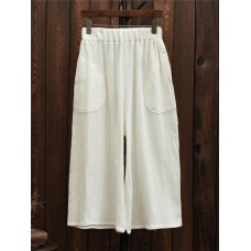 Women Casual Wide Leg Cropped Pants with Pockets