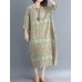 Women Vintage O-neck Half Sleeves Straight Loose Floral Dress