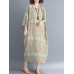 Women Vintage O-neck Half Sleeves Straight Loose Floral Dress