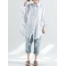 Women Loose Casual Lapel Patchwork Striped Shirt Blouse with Pockets