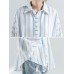 Women Loose Casual Lapel Patchwork Striped Shirt Blouse with Pockets