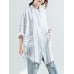 Women Loose Casual Lapel Patchwork Striped Shirt Blouse with Pockets