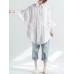 Women Loose Casual Lapel Patchwork Striped Shirt Blouse with Pockets