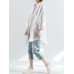 Women Loose Casual Lapel Patchwork Striped Shirt Blouse with Pockets