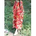 Vintage Women Floral Print Cotton &amp; Linen Long Sleeve Split Maxi Dress