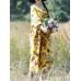 Vintage Women Floral Print Cotton &amp; Linen Long Sleeve Split Maxi Dress