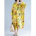 Plus Size Floral O-Neck Long Sleeve Loose Dress With Pockets