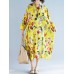 Plus Size Floral O-Neck Long Sleeve Loose Dress With Pockets