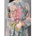 Women Vintage Floral Print Long Sleeve Frog Button Pockets Dress